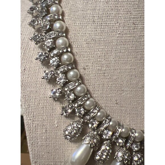 David’s Bridal Pearl and Rhinestone Pave Necklace -- WHITE - Picture 13 of 14